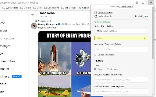 Download Mass Tweet Deletions & more | TweetStorm.ai Terbaru - Screenshot 1