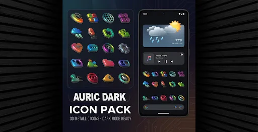 Download Auric Dark – 3D Icon Pack Terbaru – Ikon Premium AMOLED - Screenshot 13