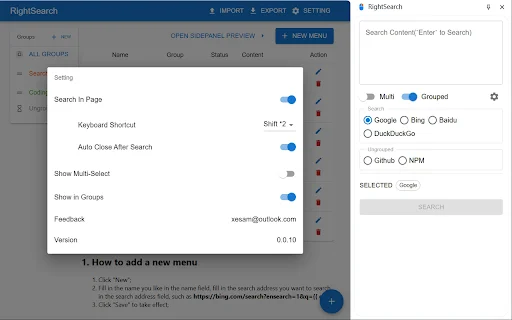 Unduh RightSearch Terbaru – Ekstensi Pencarian Klik Kanan Cepat - Screenshot 4