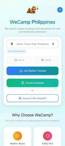 Download WeCamp PH Terbaru – Rekomendasi Cuaca Camping Terbaik - Screenshot 1